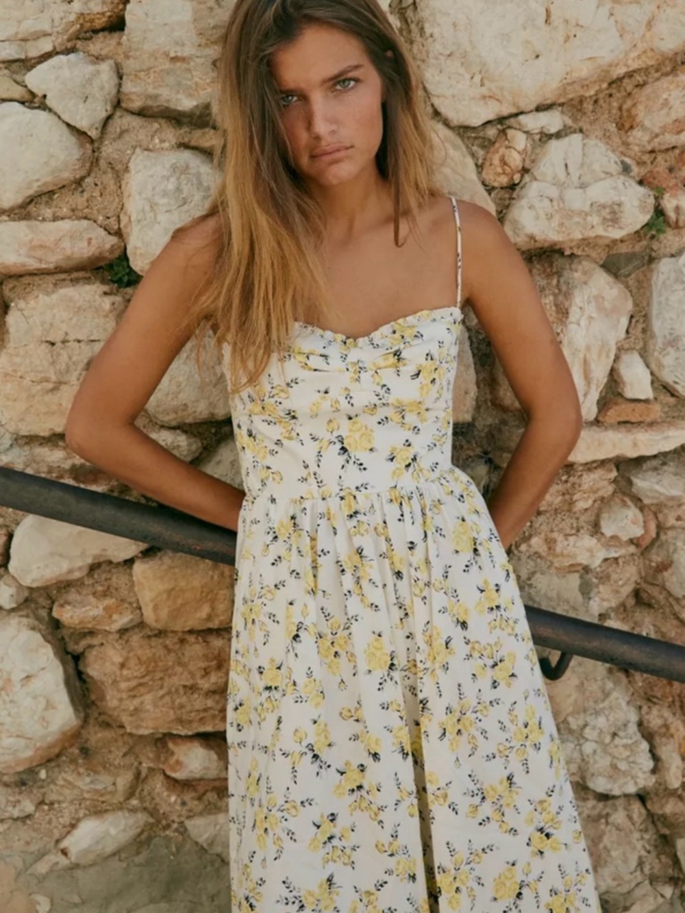 Zara floral print poplin midi dress size M